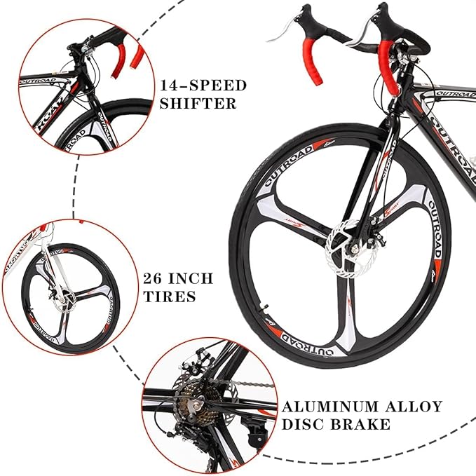 700C Wheel Road Commuter Bike, 14/21 Speed Shifter, Dual Disc Brakes Racing Bicycle with Light Aluminum Alloy Frame for Adult Men and Women