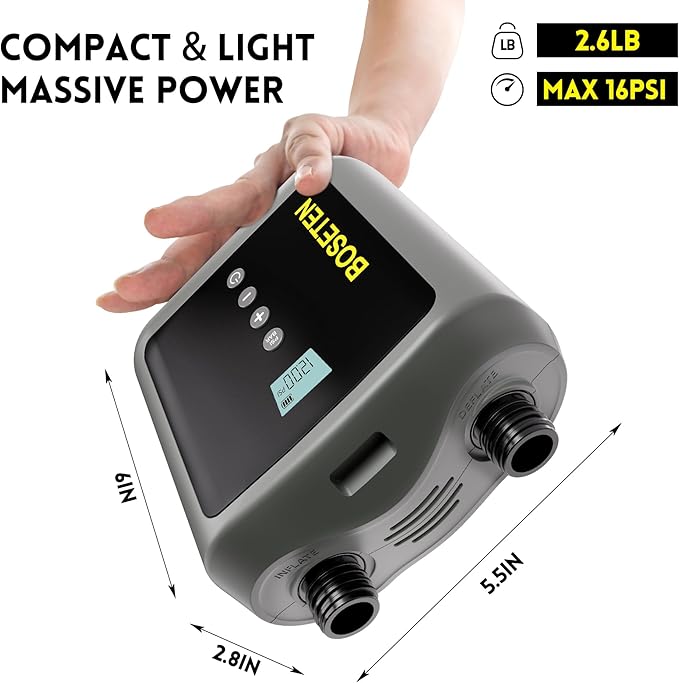 Paddle Board Pump, SUP Electric Air Pump, Deflation Function, Auto-Off, 12V DC Car Connector for Inflatable Stand Up Paddle Board, Kayaks, Boats, Inflators, Paddleboards