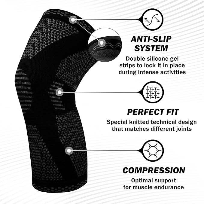 POWERLIX Knee Compression Sleeve (Pair) - Best Knee Brace for Knee Pain for Men & Women – Knee Support for Running, Basketball, Volleyball, Weightlifting, Gym, Workout, Sports - (Black M)