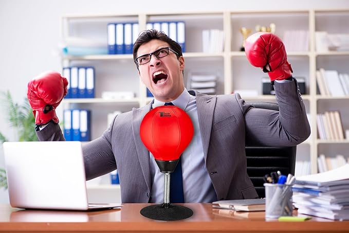 Tech Tools Stress Buster Desktop Punching Bag - Suctions to Your Desk, White Elephant Gifts for Coworker Men and Women, Heavy Duty Stress Relief Ball, Gag Gifts Funny Desk Accessories