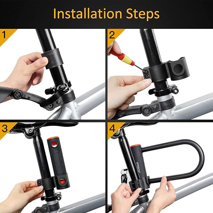 Heavy Duty U Lock - 16mm Bicycle Lock with 3 Keys for Road & Mountain Bikes