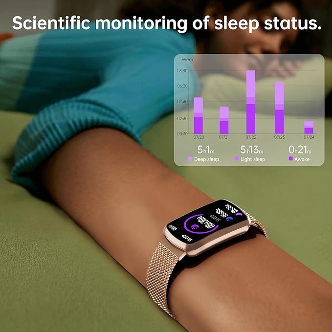 Health Fitness Tracker with 24/7 Heart Rate, Smart Watch with Blood Pressure and Blood Oxygen Monitor, Bulit-in 120+ Sport Mode, Sleep Tracking Waterproof Activity Tracker for Women Men (Pink Gold)