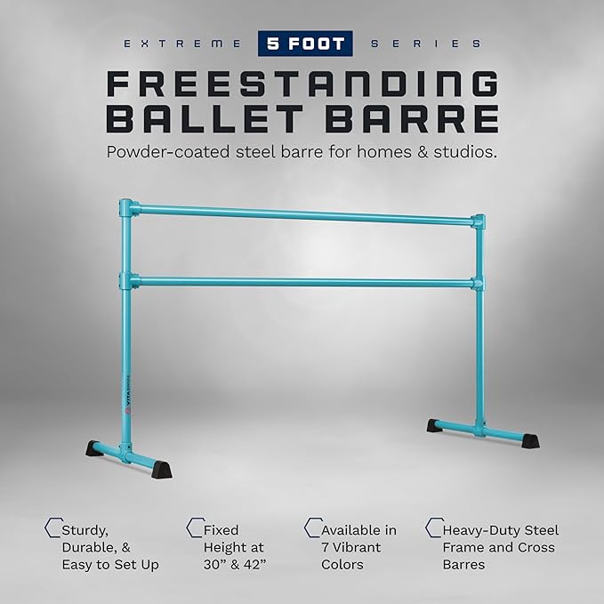 VITA Barre Portable Freestanding Double Ballet Barre, Prodigy, Aluminum | Adjustable Height, USA Made, Home or Gym Exercise Equipment for Kids & Adults | Dance, Fitness, Pilates