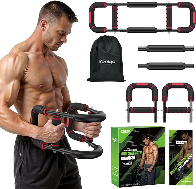 Twister Arm Trainer for Men, Chest Workout Equipment 5-Level Adjustable (40-130lb) with Ergonomic 27° Targets Biceps/Clip/Thigh, Portable Exerciser for Home Gym Travel Fitness