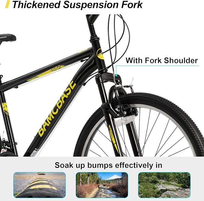 HILAND 26 27.5 29 Inch Mountain Bike, Mens and Womens MTB with 21 Speeds, High-Tensile Steel Frame, V Brake, Hardtail Bicycle for Adults