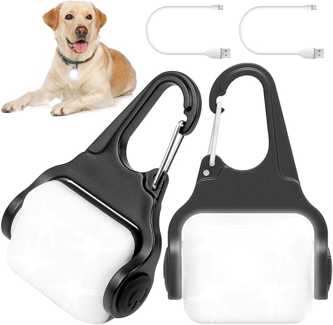 Clip-on USB-C Rechargeable Night Walking Dog Collar Light - 3 Modes, IP65 Waterproof, LED Safety Light for Running, Camping, Climbing, Bike - 2 Pack