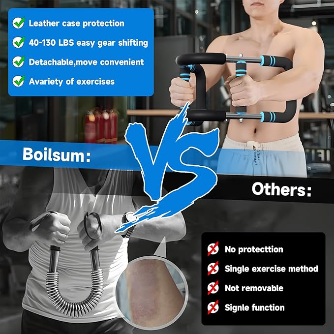 Twister Arm Trainer, Adjustable Chest Workout Equipment 40-130lb, Arm Trainer with 4 Spring, Chest Exerciser for Men, Detachable Power Bar Fitness Machine for Chest Clip Muscle