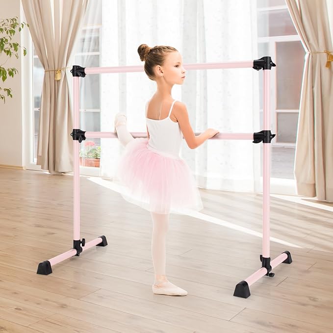 GOFLAME 4FT Ballet Barre Portable, Freestanding Double Ballet Barre Height Adjustable with Anti Slip Base, Heavy Duty Stretch Dance Bar for Home Workout