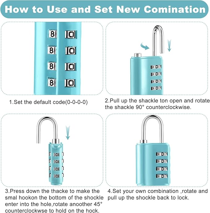 Kenning 10 Pcs Combination Padlock 4 Digit Combination Lock with Keys Locker Resetable Security Outdoor Waterproof Lock for School Sports Gym Locker Employee Fence Case (Blue)