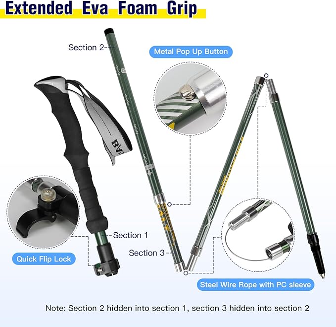 Trekking Poles Collapsible Hiking Poles for Men Women Upgraded Thickened Aircraft-Grade Aluminum Alloy Trekking Sticks with Tip Kits Carrying Bag