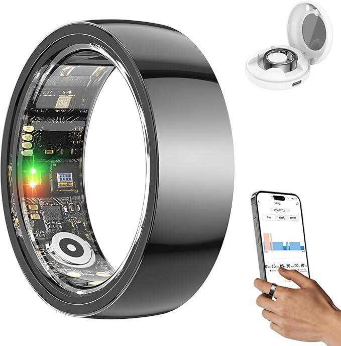 2025 Upgraded Smart Ring Health Tracker for Women Men, IP68 Waterproof Fitness Ring with Sleep Tracker/Step Tracker/Heart Rate/Blood Oxygen/Distance/Calories, No Subscription, Charging Case