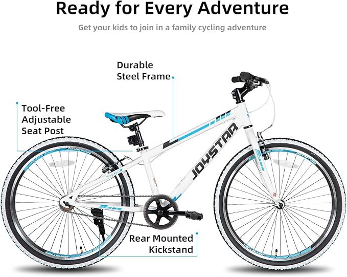 JOYSTAR Lubbock 20 24 Inch Kids Bike for Boys & Girls Ages 7-12 Years Hardtail Mountain Bike for Kids with 1-Speed/7-Speed Drivetrain, White Wall Knobby Tires, Kids' Bicycle