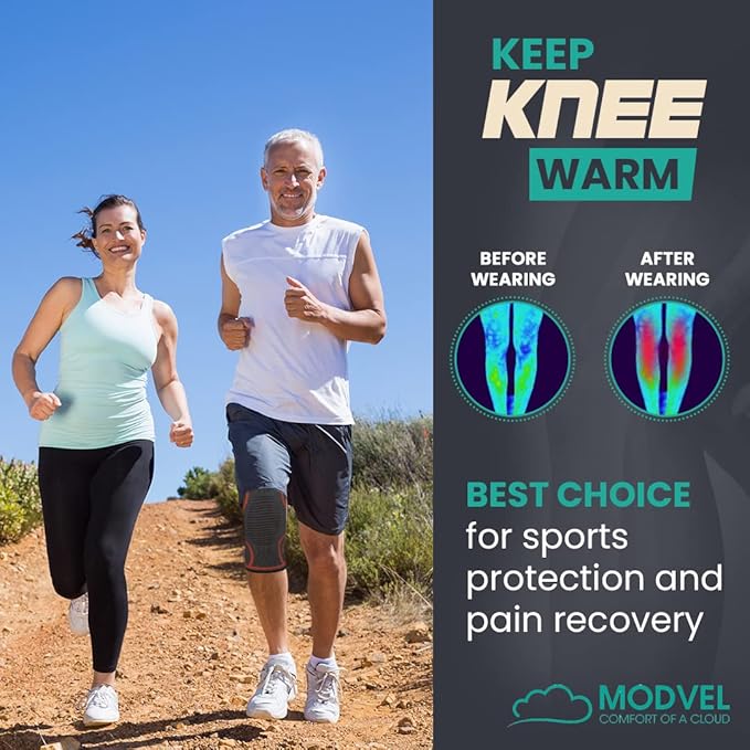 Modvel Compression Knee Brace for Women & Men, 2-Pack Knee Brace for Running Knee Pain, Knee Support Compression Sleeve, Workout Sports Knee Braces for Meniscus Tear, ACL & Arthritis Pain Relief
