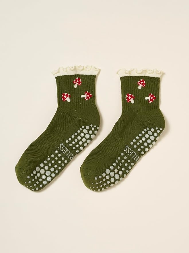 Crew Half Calf Grip Socks, Cutest Fruits Pilates Socks, Ruffle socks, Non-Slip, Barre Yoga Fitness