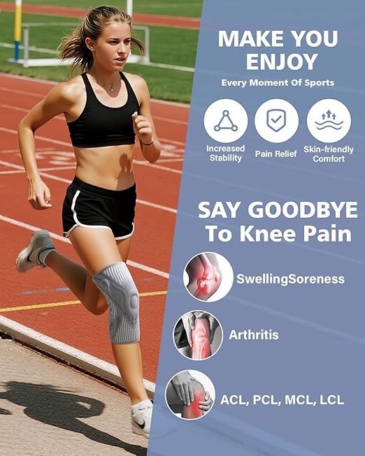 Knee Compression Sleeve, Knee Brace for Men & Women, Knee Support for Running, Basketball, Workout, Gym, Hiking, Sports, Gray, X-Large