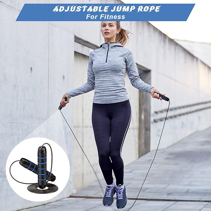 Junkin 12 Pieces Jump Ropes for Fitness with Ball Bearings Speed Jumping Adjustable Skipping Rope with Foam Handles Exercise Jump for Men Women Cardio Training