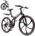 26 Inch Folding Mountain Bike, 21 Speed Full Suspension Bicycle with High-Carbon Steel, Dual Disc Brake Non-Slip Quick Release tire Folding Bicycle for Adults/Men/Women
