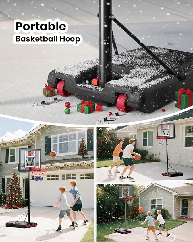 IGL Portable Basketball Hoop, 10ft Height Adjustable Basketball Goals Outdoor, 44 Inch Shatterproof Backboard Basketball Goal System for Backyard, Driveway, Court