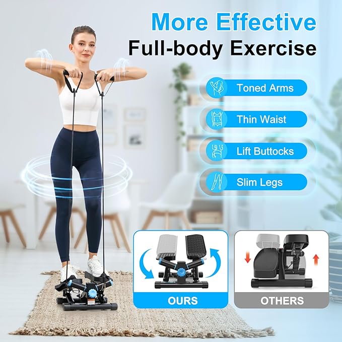 Steppers for Exercise at Home, Twist Stepper with 350LBS Loading Capacity, Mini Stepper with Resistance Bands, Hydraulic Fitness Stair Stepper for Home with LCD Monitor