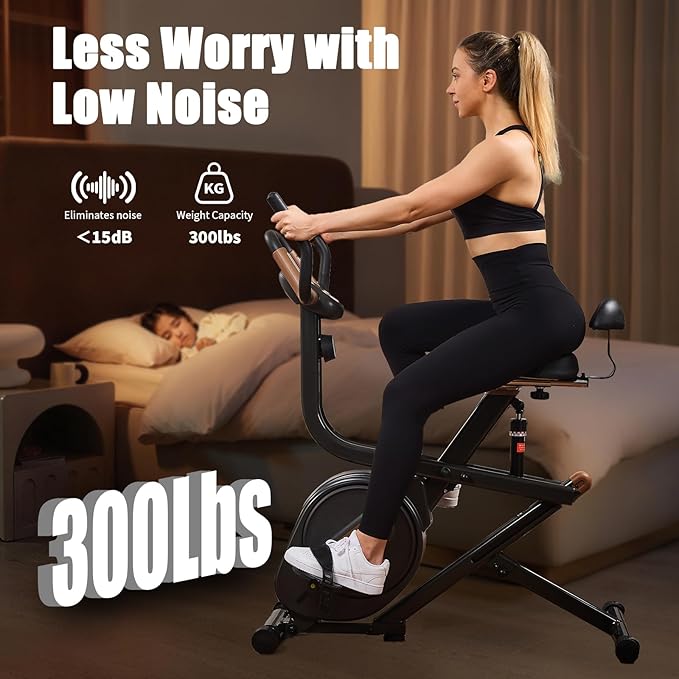 3 in 1 Exercise Bike,Squat Machine,8-level Adjustable Magnetic Bike for Home with App,Squat Rowing Machine, Low Noise Indoor Cycling Bike with 300lbs Weight Capacity,Glutes & Leg Home Workout Machine and Fitness Courses for Weight Loss