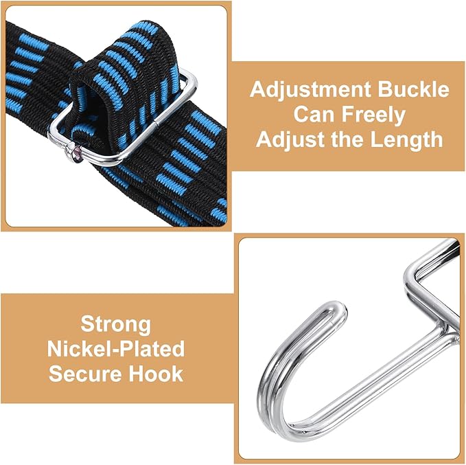 uxcell 6Pcs Adjustable Bungee Cords with Hooks, 79 Inch Flat Heavy Duty Elasticity Straps Rubber Bungee Cords with Buckle for Outdoor, Camping, Tarp, Bike Rack, Luggage, Black Blue