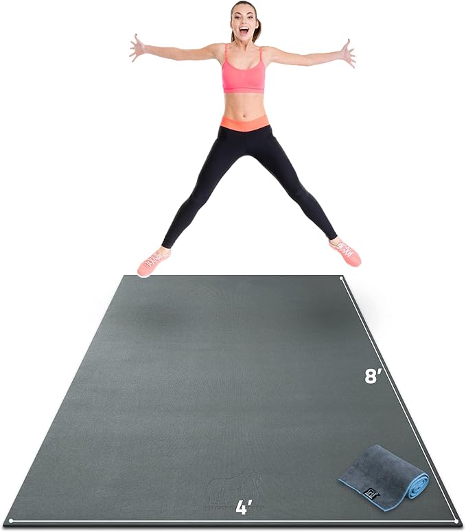 Gorilla Mats Premium Large Exercise Mat – 6x4', 7x4', x7x5', 8x4', 10x4' (1/4" Thick) Ultra Durable, Non-Slip, Workout Mat for Instant Home Gym Flooring – Great on Any Floor – Use With or Without Shoes