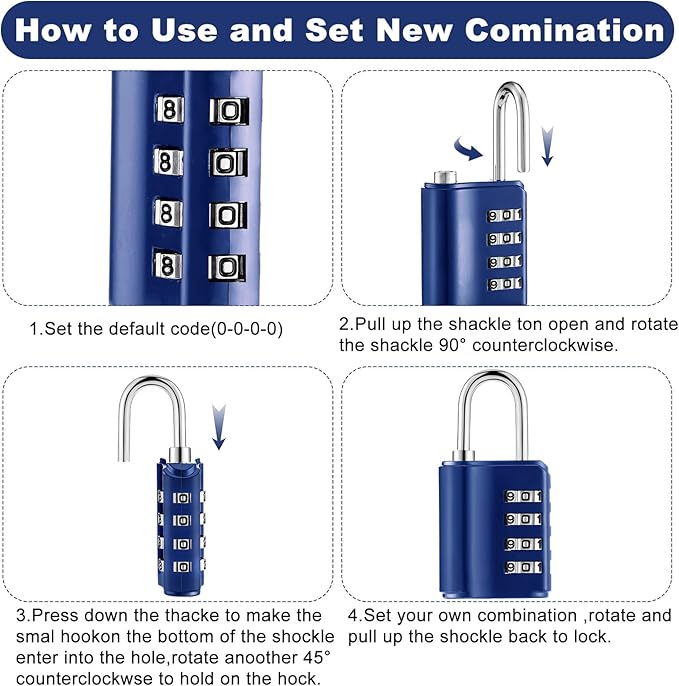 Kenning Combination Padlock 4 Digit Combination Lock with Keys Locker Resetable Security Outdoor Waterproof Gate Lock for School Sports Gym Locker Employee Fence Case(Sapphire,10 Pcs)