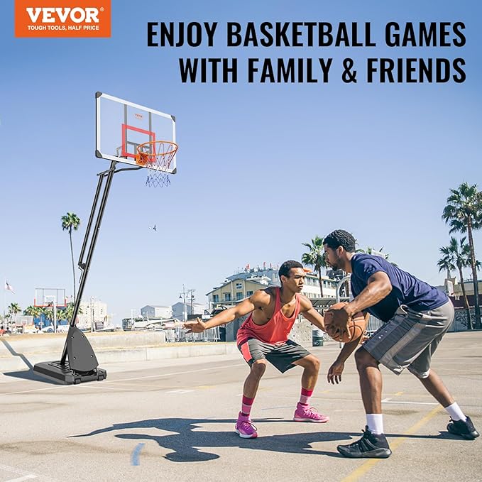 VEVOR Basketball Hoop/Rim, Adjustable Height Portable Backboard Court, Basketball Goal, Mobile Stand with Wheels Weighted Base, Youth&Adults, Outdoor/Indoor