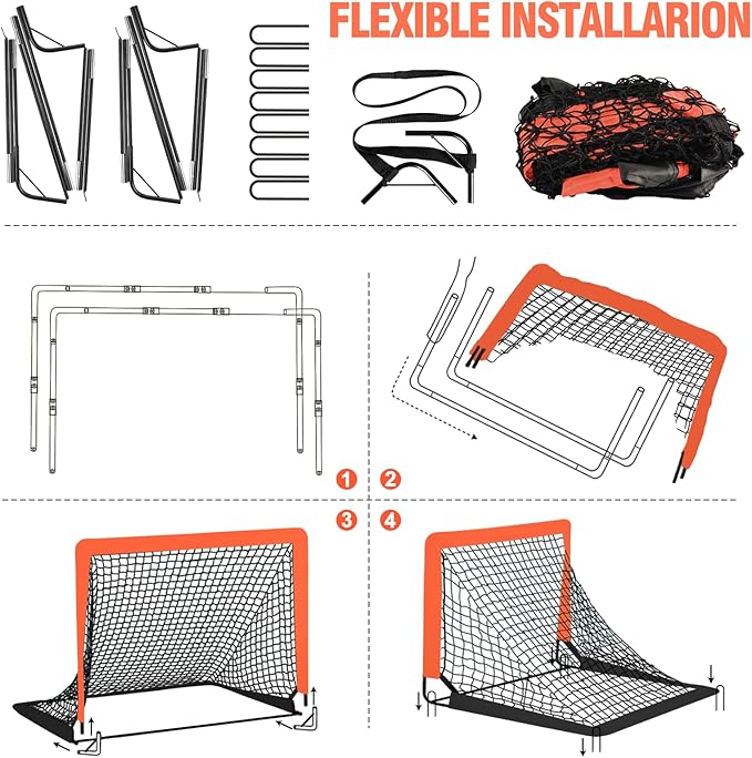 Kids Soccer Goal for Backyard Set - 2 Set of 6X4 FT Toddler Soccer Nets with 20ft Agility Ladder, Soccer Ball, Pop Up Portable Soccer Set for Kids and Youth Game and Training Goals Ages 3-16 Gift
