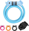 Bike Lock, 3.9 Feet 4-Digit Resettable Combination Password Anti-Theft Cable Lock, Cute Coiled Bike Lock with Mounting Bracket, Suitable for Bicycles, Electric Scooters, Ebikes (Blue-10mm)