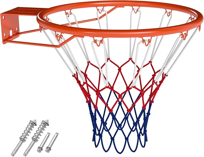 Goplus 18’’/15’’ Replacement Basketball Rim, Wall Door Mounted Basketball Hoop with All Weather Net, Indoor Outdoor Hanging Basketball Rim Goal Outside