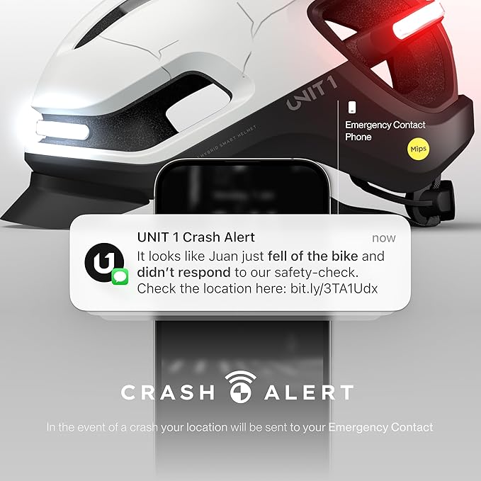 UNIT 1 Aura Hybrid Smart Bike Helmet | Urban & Road | MIPS | LED Front & Rear | Turn & Brake Light Compatible w/Remote | Crash Alert | E-Bike Fully Certified | Lightweight & Ventilated | App