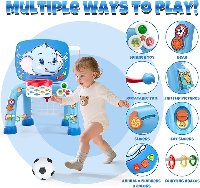 Toddler Basketball Hoop & Soccer Goal Tball Set, Kids Sport Toys with Light & Sound, Musical Activity Center Toys for 1 2 3 Years Old Boys, Christmas Birthday Gifts for Baby 12-18 Months