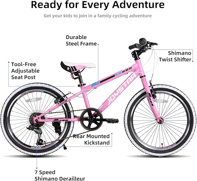 JOYSTAR Lubbock 20 24 Inch Kids Bike for Boys & Girls Ages 7-12 Years Hardtail Mountain Bike for Kids with 1-Speed/7-Speed Drivetrain, White Wall Knobby Tires, Kids' Bicycle