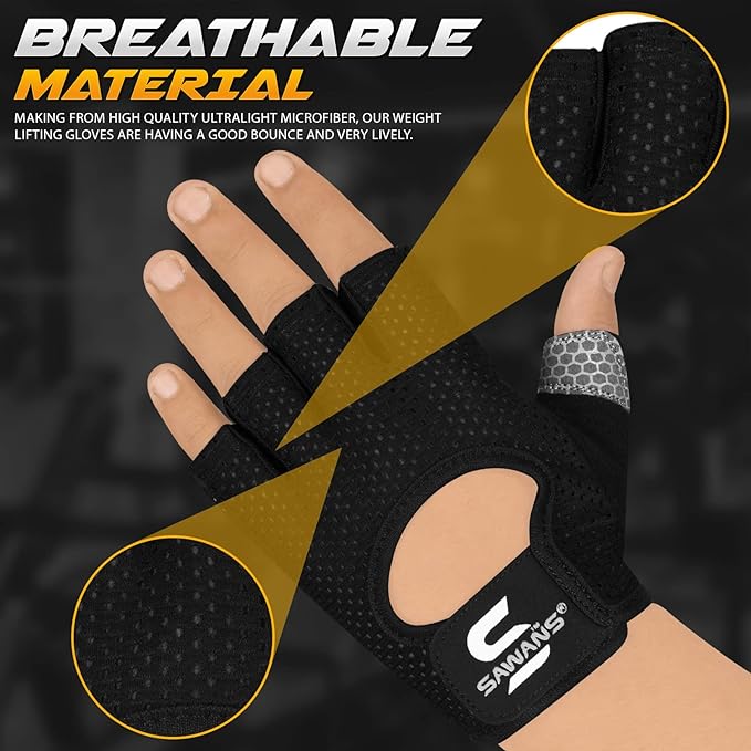 Workout Gloves for Men and Women Weight Lifting Gloves Gym Fitness Exercise Cycling Pull ups Microfiber Lightweight Breathable Non-Slip Silicone Padded Palm Grip Protection