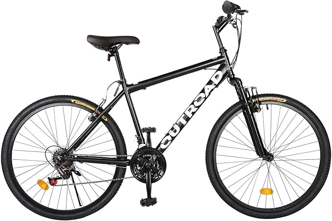 26-inch Mountain Bike, Iron Frame, 7/21-Speed Front and Rear V-Brakes MTB with Lock-Out Suspension Fork for Men and Women Black