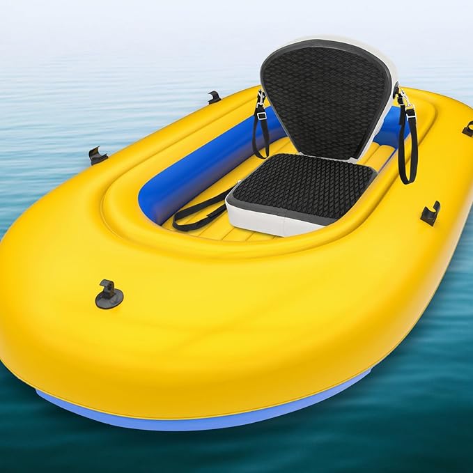 Kayak Seat, Universal Inflatable Seat with Backrest, Padded Thicken Cushion, Adjustable Strap, Comfortable Breathable EVA Material (Black)