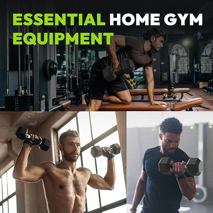 Hex Dumbbell 45-480 lb Set, Rubber Encased Exercise & Fitness Dumbbells for Home Gym, Hand Weights for Strength Training