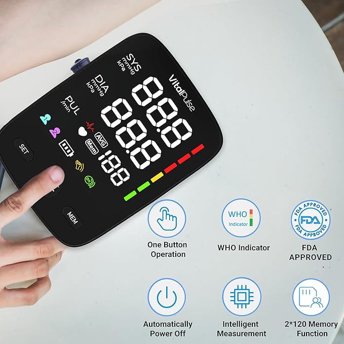 Blood Pressure Monitor - Digital BP Monitor with 8.7” - 16.5” Cuff and 13” - 21” Cuff (Set of 2) Automatic Blood Pressure Cuff for Upper Arm with Large LED Display with 2x120 Reading Memory