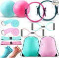 Poen Home Pilates Kit for Women Pilates Equipment Ring and Ball Set with Stretching Strap 8 Resistance Bands Non Slip Socks Gym Back Bags Exercise Equipment for Workout