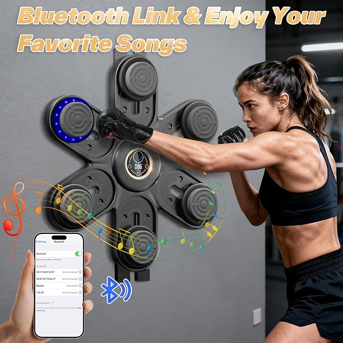 Sportneer Music Boxing Machine for Kids and Adults, Bluetooth Smart Music Punching Machine with Gloves and Movable Punching Pads, Wall Mounted Boxing Training Equipment for Home Gym Office Gift