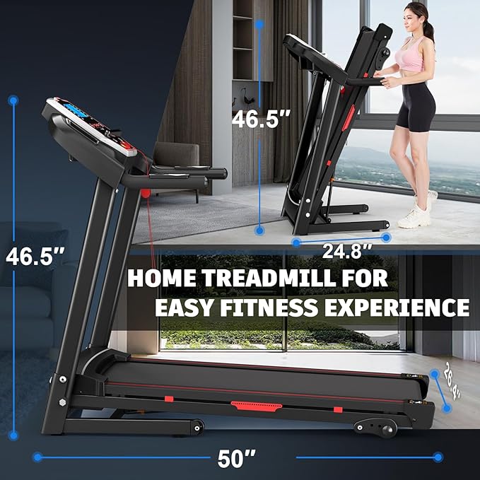 Treadmills for Home Walking Pad Treadmill Folding Treadmill with Incline 3.5HP Quiet Brushless, Running Machine 330 Lbs Capacity, App, Pulse Sensor Heart Rate with LCD Display Holder for Cup & Phone