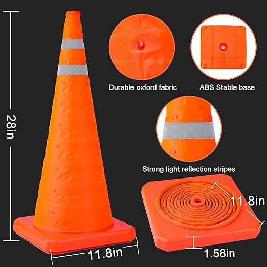 [12 Pack]28 Inch Collapsible Traffic Safety Cones - Parking Cones with Reflective Collars, Orange Safety Cones for Parking lot, Driveway, Driving Training etc