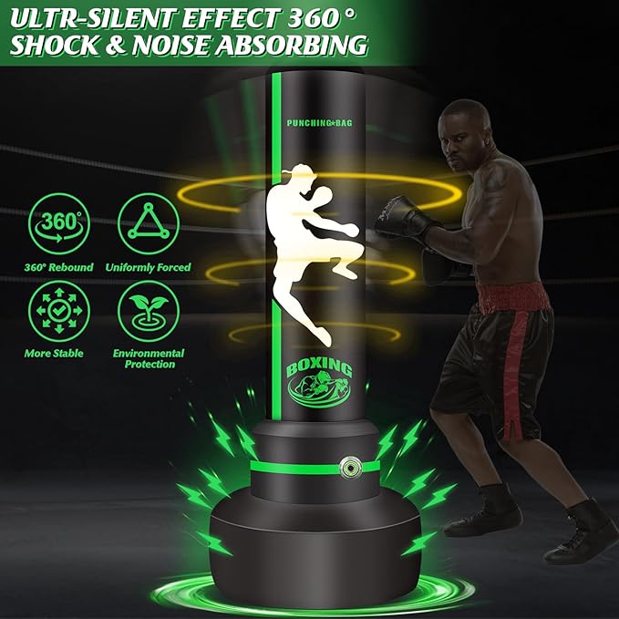 Heavy Punching Bag with Stand Adults Teens, 70" Freestanding Punching Bag with Boxing Gloves and Electric Air Pump, Women Men Standing Inflatable Boxing Bag for Training MMA Thai Fitness