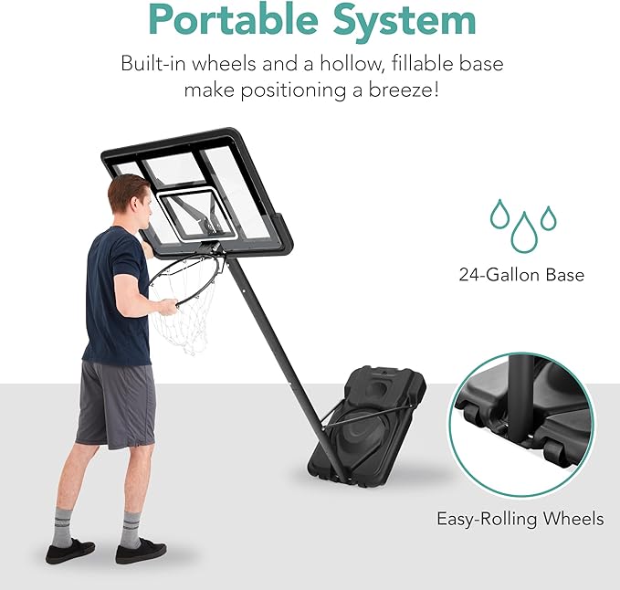 Best Choice Products 10ft Regulation Basketball Hoop, 7.5-10ft Height Adjustable Outdoor Goal w/Shock Absorbent Rim, Base Gel, 2 Wheels