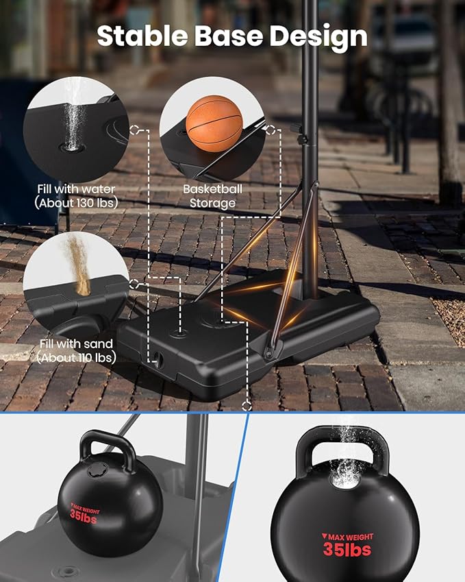IGL Portable Basketball Hoop, 5.6-10FT Adjustable Basketball Goal System, 44 Inch Outdoor Basketball Hoop & Goals for Kids, Youth, and Adults in The Backyard, Driveway with PC Backboard