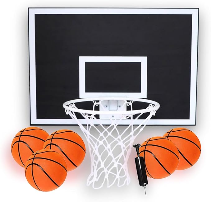 CALIKIWIPROS Mini Basketball Hoop Set Pro League Decorative Solid Wood Wall Mount, Includes 9’ Hoop & 5 mini Basketballs, Classic Look with Colors Matching Some pro Teams.