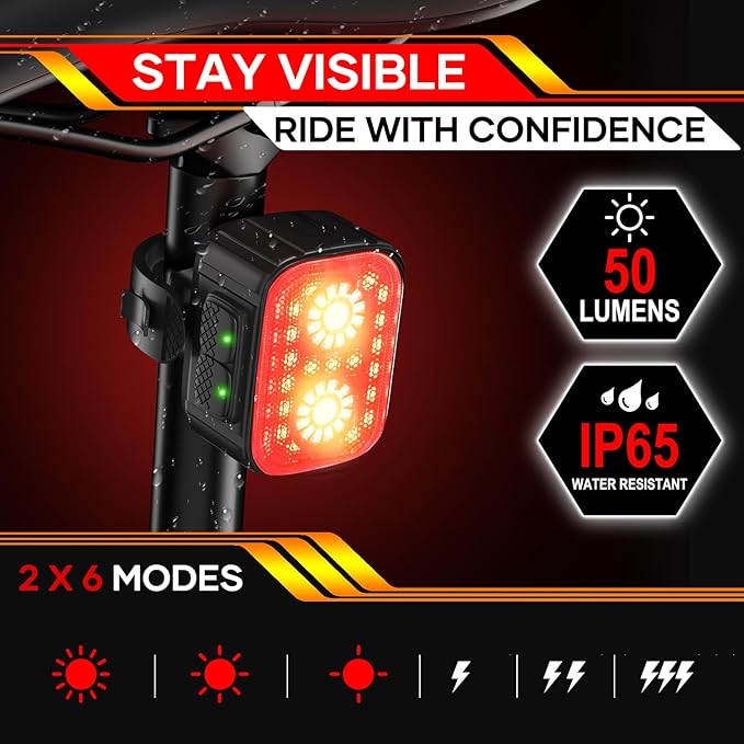 Bike Lights 3 Set, Rechargeable Bicycle Light Super Bright 8+12 Modes, IPX6 Waterproof Bike Lights for Night Riding Cycling Safety, Front and Rear Back Taillight, Long Battery Life