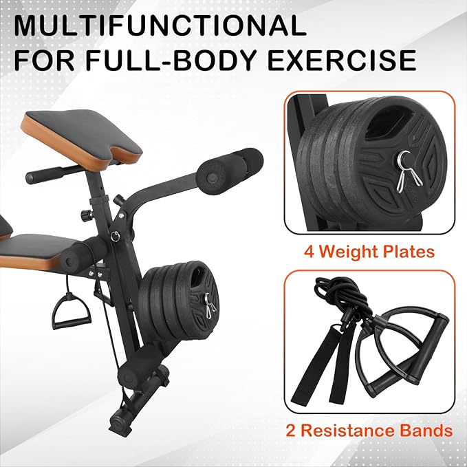 PENSUN Adjustable Weight Bench, Foldable Workout Bench Press for Home Gym Exercise, Flat Incline Decline Sit Up Position for Full All-in-One Body Strength Training W/Leg Extension and Preacher Pad