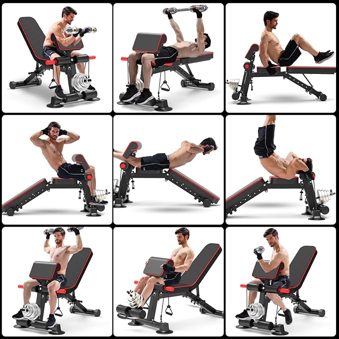 Adjustable Weight Bench,Utility Workout Bench Foldable Incline Decline Benches for Home Gym Full Body Workout,Load 330LBS